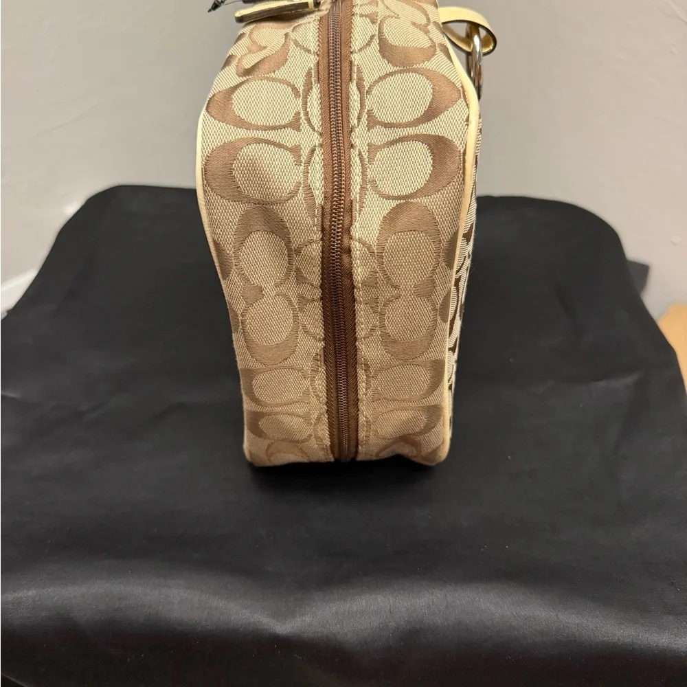 Coach Tan and Brown Signature Cosmetic Case